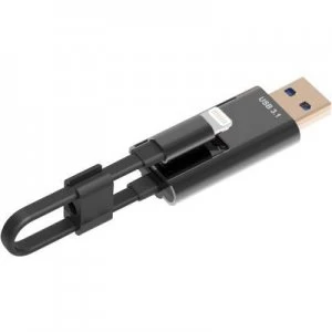 ednet Smart Memory External memory card reader Black USB 3.1, Apple Lightning, microSD