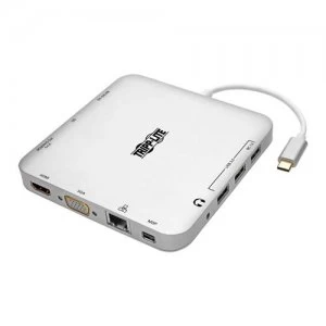 Tripp Lite USB-C Laptop Docking Station w/ mDP HDMI VGA GbE 4K @ 30 Hz Thunderbolt 3 - USB-A PD Charging Silver