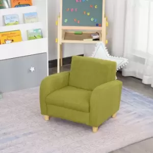 Childs Low Rise Linen Armchair With Wooden Frame Green