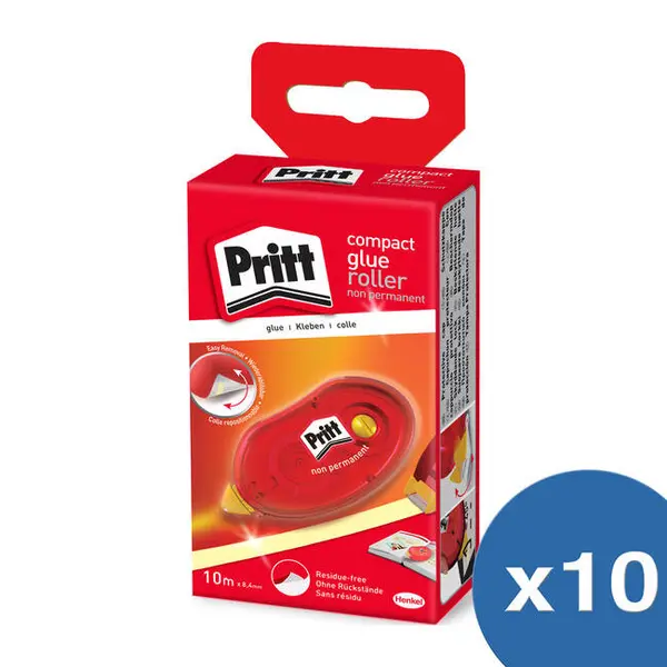 Pritt Compact Non-Permanent Glue Roller Multipack of 10x 8.4mm Width Adhesive Applicators (2120625)