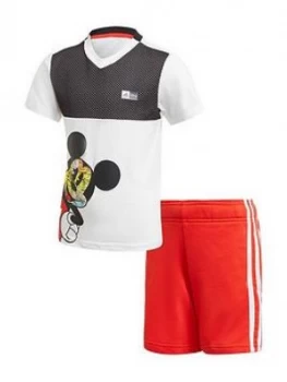 adidas Boys Disney Mickey Mouse Short Set - Red/Black , Red/Black, Size 3-4 Years