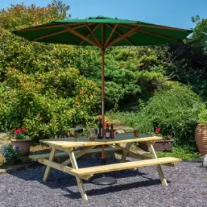 Rowlinson 5ft Picnic Table with 2.7 m Parasol and Base, Green