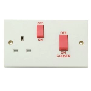 SMJ White Switched Cooker Control Unit 45A 1-Gang Clam Pack