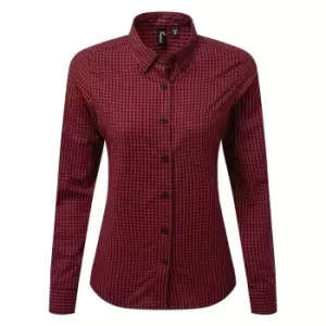 Premier Womens/Ladies Maxton Check Long Sleeve Shirt (S) (Black/Red)