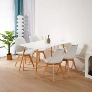 Kosy Koala - White Wood Dining Table and 4 White Chairs Set Retro Rectangle Dining Set White Kitchen Table Set - White