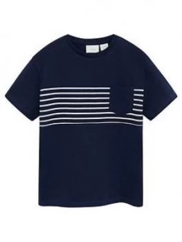 Mango Boys Striped Pocket Tshirt - Navy