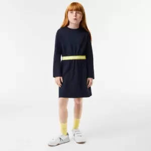 Girls' Lacoste Contrast Waist Cotton Jersey Dress Size 5 yrs Navy Blue
