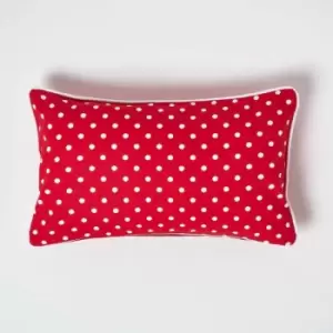 Cotton Red Polka Dots Rectangular Cushion Cover, 30 x 50cm - Red - Homescapes
