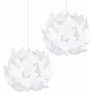2 x Globe Ceiling Pendant Light Shades With Decorative White Butterflies