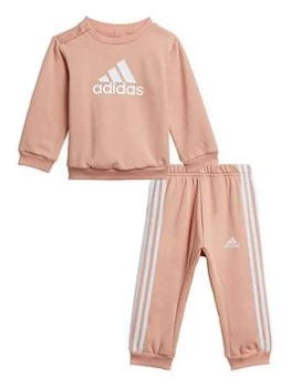 adidas Infant Girl's Big Logo Crew & Jog Pant Set - Pink/White, Size 3-6 Months