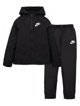 Boys, Nike Unisex NSW Woven Hooded Tracksuit - Black/White, Size M=10-12 Years