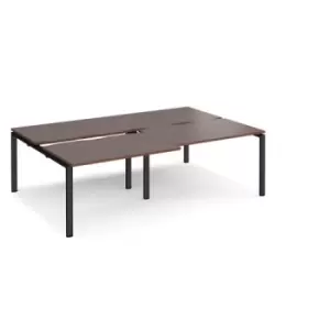 Bench Desk 4 Person Rectangular Desks 2400mm With Sliding Tops Walnut Tops With Black Frames 1600mm Depth Adapt