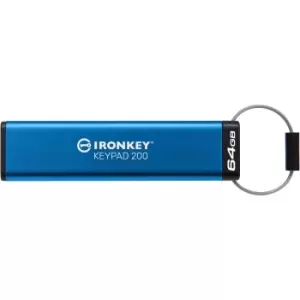 Kingston IronKey Keypad 200 64GB USB 3.0 Flash Stick Pen Memory Drive - Blue
