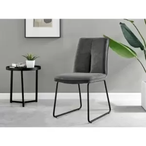 Furniture Box 2X Halle Dark Grey Fabric Black Leg Dining Chairs