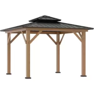 3.5 x 3.5m Wood Frame Hardtop Gazebo w/ Double Vented Roof, Black - Black - Outsunny