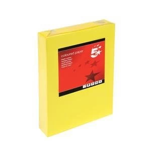 5 Star A4 Coloured Copier Paper Multifunctional Ream wrapped 80gsm Deep Yellow Pack of 500 Sheets