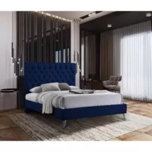Casana Contemporary Bed Frame - Plush Velvet, Double Size Frame, Blue - Blue
