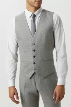 Mens Slim Fit Light Grey Crosshatch Tweed Waistcoat