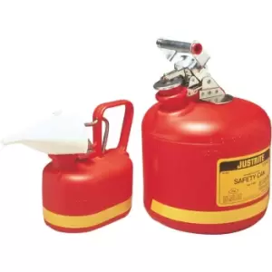 Justrite 9.5ltr Non metallic HDPE Safety Can, Stainless Steel fittings