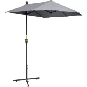 2m Half Garden Parasol Market Umbrella w/ Crank Handle, Base Dark Grey - Dark Grey - Outsunny