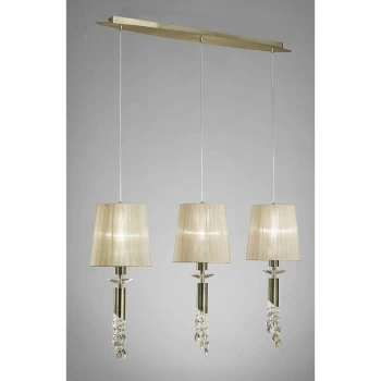 Suspension Tiffany 3 + 3 Bulbs E27 + G9 Line, antique brass with bronze lampshade & transparent crystal