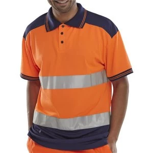 BSeen Polo Shirt Hi Vis Polyester Two Tone L OrangeNavy Ref