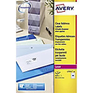 AVERY Address Labels L7551-25 Transparent Self Adhesive A4 38.1 x 21.2mm 25 Sheets of 65 Labels