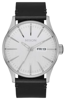 Nixon Sentry Leather All Silver / Black Leather Watch