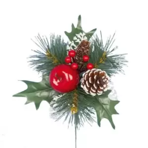 Premier Frosted Pine Cone & Apple Pick Christmas Decoration (One Size) (Green/Red/Brown) - Green/Red/Brown