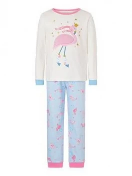 Monsoon Girls Flamingo Jersey Pyjama Set - Ivory, Size 2-3 Years, Women