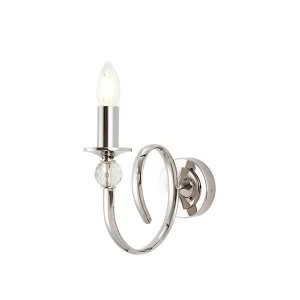 1 Light Candle Candle Wall Light Polished Nickel Plate, Clear Crystal, E14