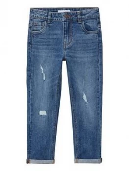 Mango Boys Distressed Regular Fit Jeans - Mid Blue