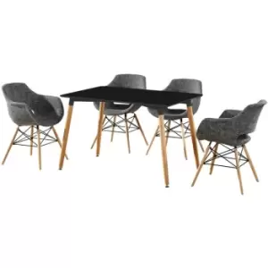 Olivia Halo Dining Set Includes a Black Dining Table & Dark Grey Chairs Set of 4 - Dark Grey