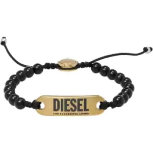 Diesel Gold ID Black Agate Beaded Bracelet