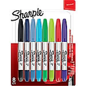 Sharpie Permanent Marker Twin Tip Bold, Ultra Fine 0.5mm Assorted 8 Pieces