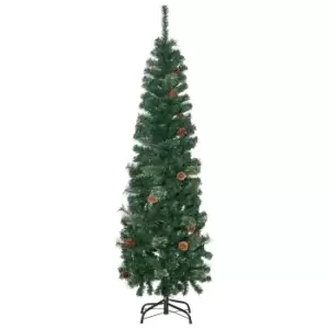Artificial Slim Christmas Tree with Pine Cones 5.5ft, Green