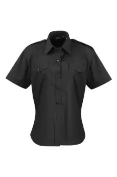 Short Sleeve Pilot Blouse Plain Work Shirt
