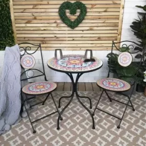 Samuel Alexander - Outdoor Bistro Table and 2 Chairs Set Ceramic Design for Garden Patio Balcony