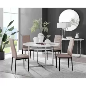 Furniture Box Adley White High Gloss Storage Dining Table and 4 Cappuccino Milan Black Leg Chairs