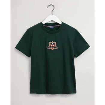 Gant Banner Shield T Shirt Womens - TARTAN GRN 374