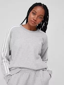 adidas 3 Stripe Loungewear Sweat Top - Medium Grey Heather, Size 2Xs, Women