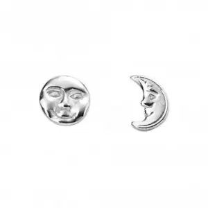 Sterling Silver Moon Face Stud Earrings A2059