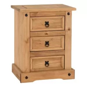 Seconique Corona 3 Drawer Bedside - Distressed Waxed Pine