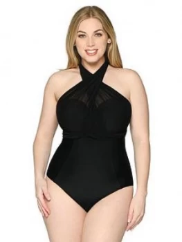 Curvy Kate Wrapsody Bandeau Swimsuit, Black, Size 38F, Women