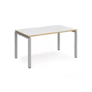 Bench Desk Single Person Rectangular Desk 1400mm White/Oak Tops With Silver Frames 800mm Depth Adapt