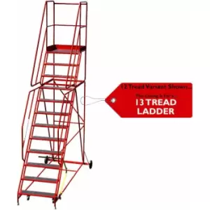 Loops - 13 Tread heavy duty Mobile Warehouse Stairs Anti Slip Steps 3.93m Safety Ladder