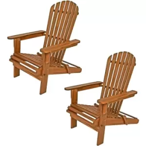 2x Casaria Sun Lounger Adirondack Acacia Wood Foldable Armrests Garden Patio Porch Wooden Outdoor Furniture Deckchair Seat