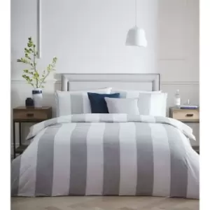 Homespace Direct - Portfolio Alissa Duvet Cover Set Grey King Size Striped 200 Thread Count Bedding Set - Grey