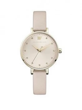Amanda Walker Florence Champagne Gold Sunray Dial Nude Leather Strap Ladies Watch