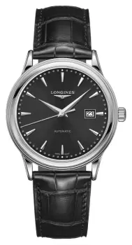 LONGINES L49844592 Flagship Black Dial Black Leather Watch